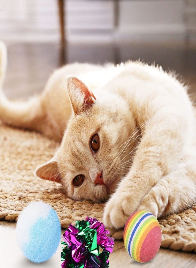 Allazone 35 PCS Cat Toys Balls Set, 7 Style Pompoms Kitten Toy Paper Balls Thread Ball, Foam Balls for Cats Colorful Rainbow Ball, Interactive Cat Toy for Cats to Play, Training - Image 5